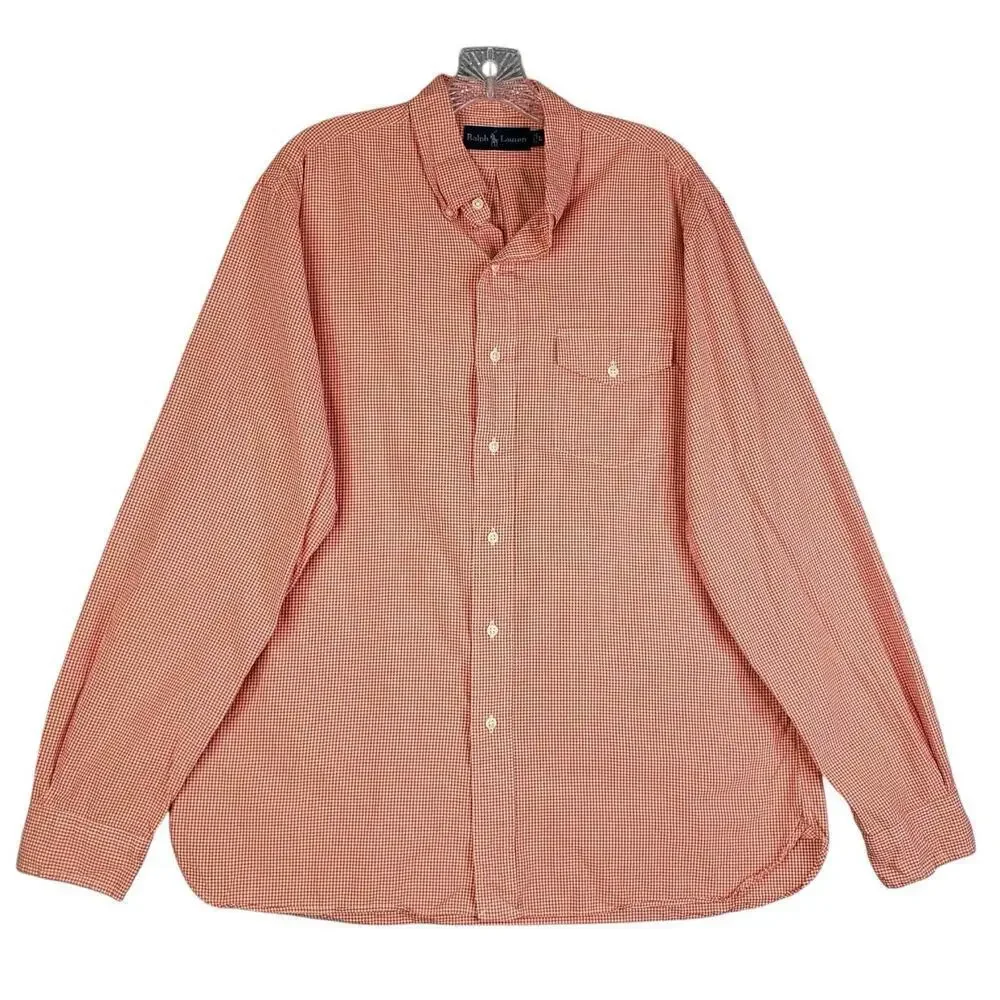Polo Ralph Lauren Oxford Shirt Mens Size Large Button Down Orange Gingham